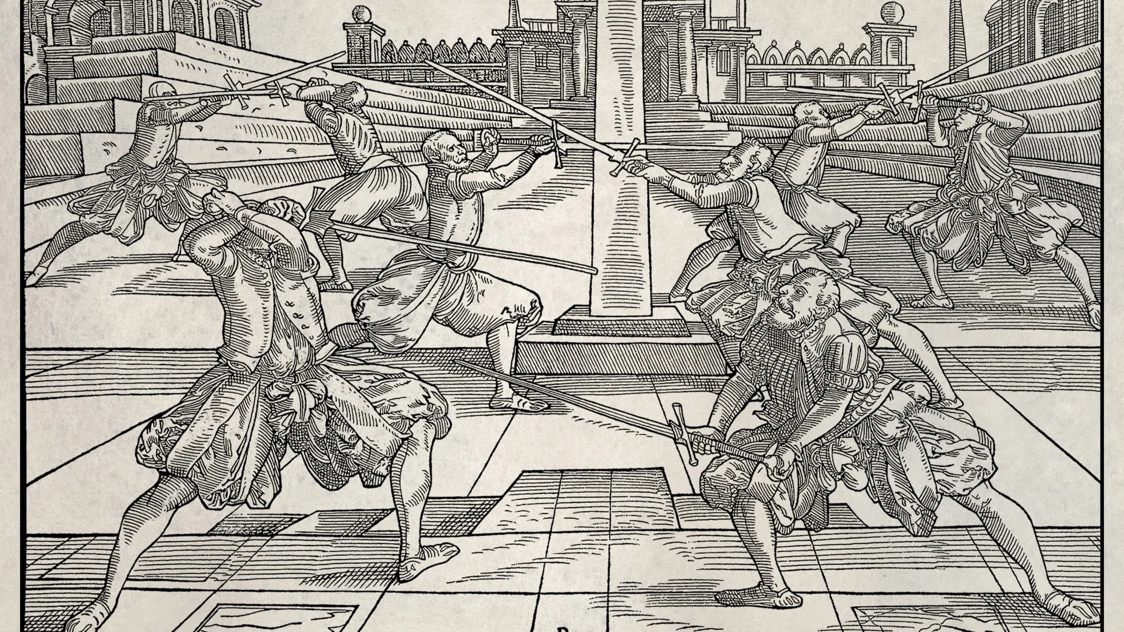 Grabado histórico de esgrima medieval